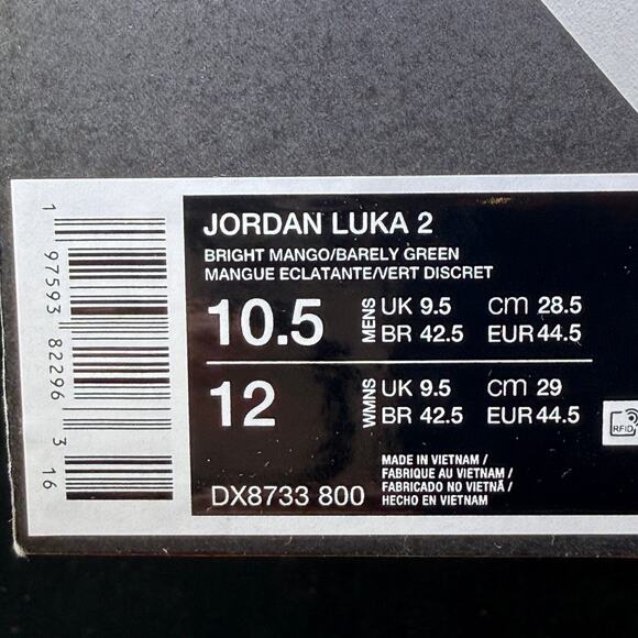 Jordan Luka Doncic 2 Bright Mango Black Basketball Shoes Size 10.5 DX8733-800 main image 7